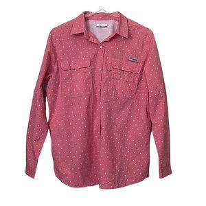Columbia Women’s PFG Cotton Vented Button Down Pink Polka Dot Shirt Top …